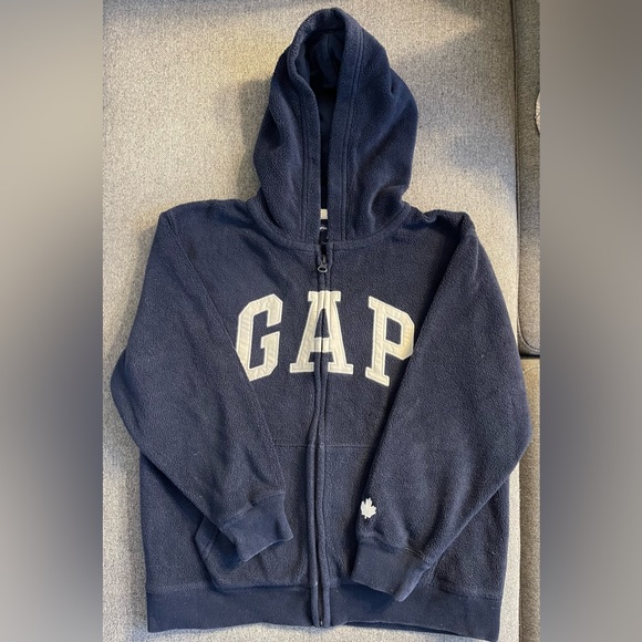 Gap Kids Navy Blue Fleece Zipper Sweatshirt with Hood - Picture 1 of 4